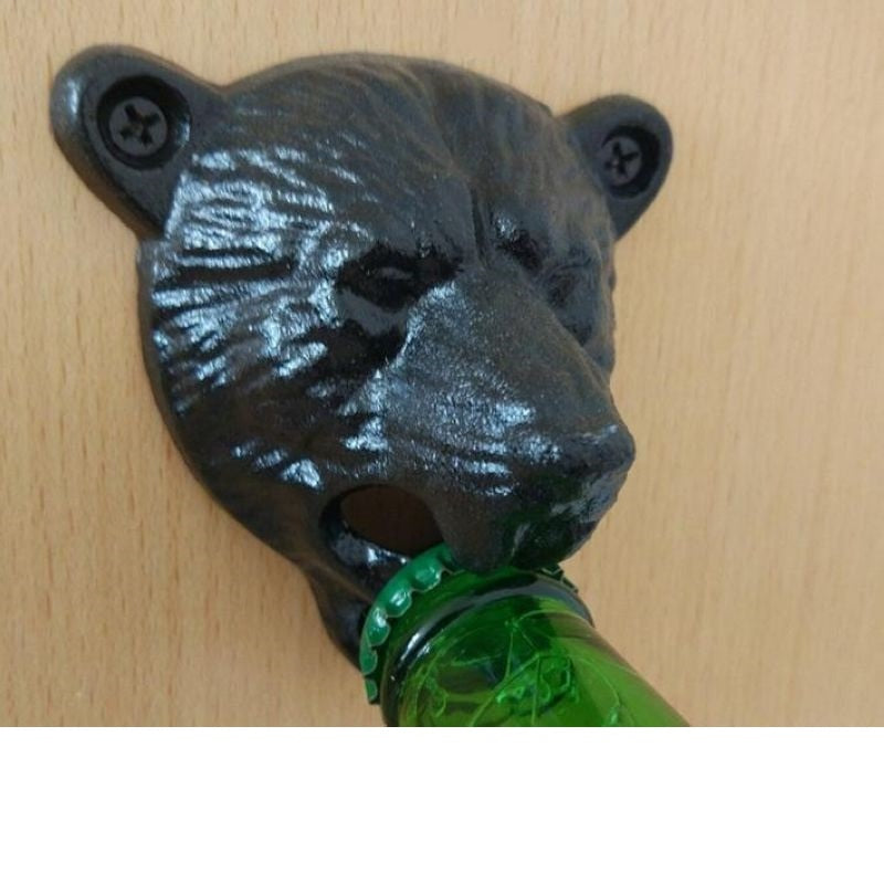 Black Bear Cast Iron Beer Opener Wall Mounted