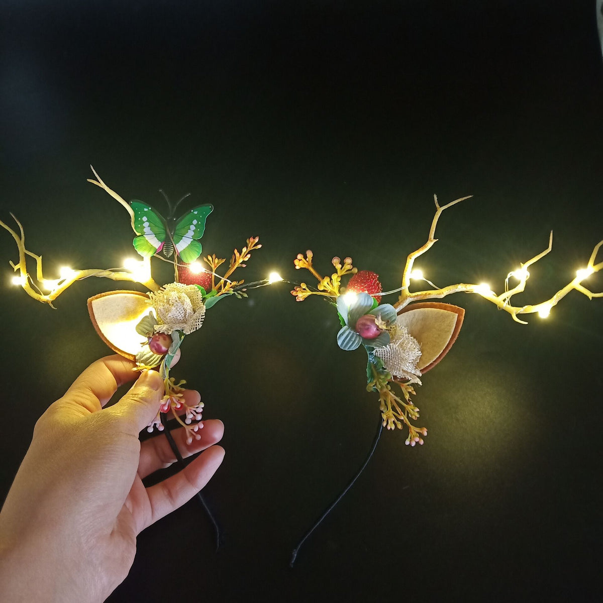 LED Reindeer Antlers Headband Patronous Deer Ear Flower Crown