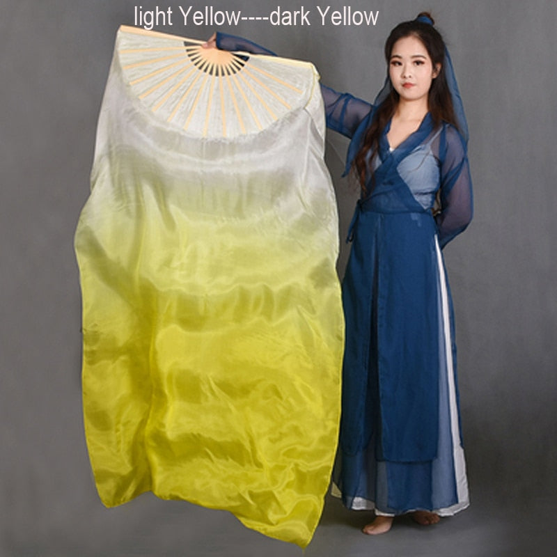 1Pair 100% Real Silk Dance Fan Gradient Stage Dance Silk Fans
