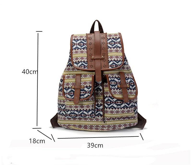 Boho Backpack Canvas Rucksack Faux Leather