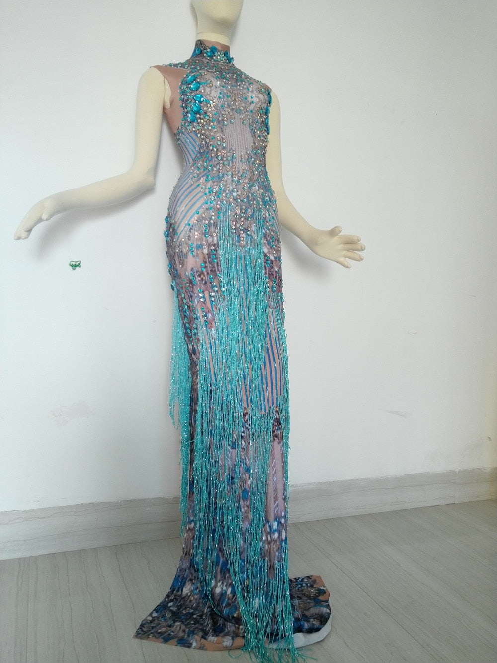 Miranda Blue Tassel Dress Performance Stage Wear