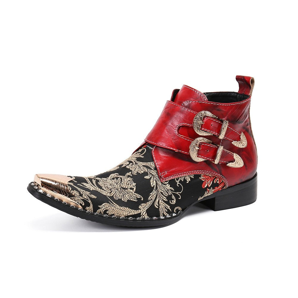Red Rock Party Men Dress Shoes Genuine Leather Ankle Boots