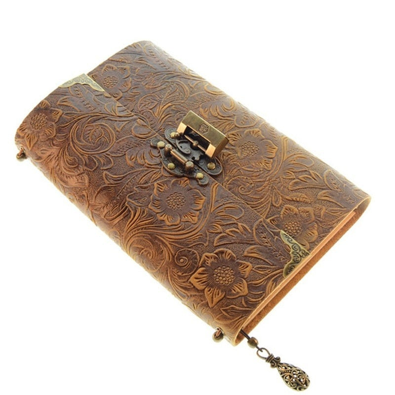 Lock and Key Embossed Pattern Faux Leather Notebook