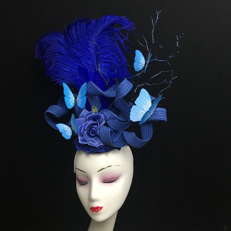 Ostrich Feather Show Girl Headdress Butterfly Tassel Fascinator