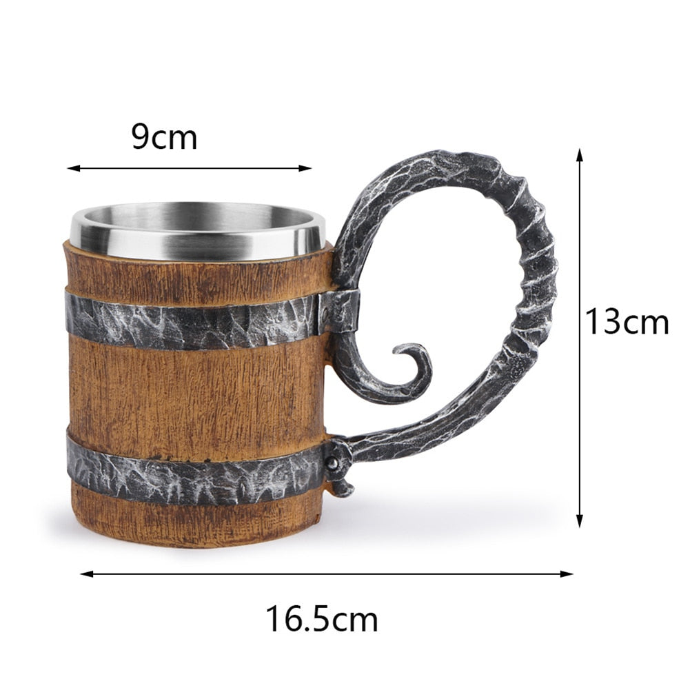 Medieval Wooden Beer Barrel Style Beer Mugs Double Wall Insulated