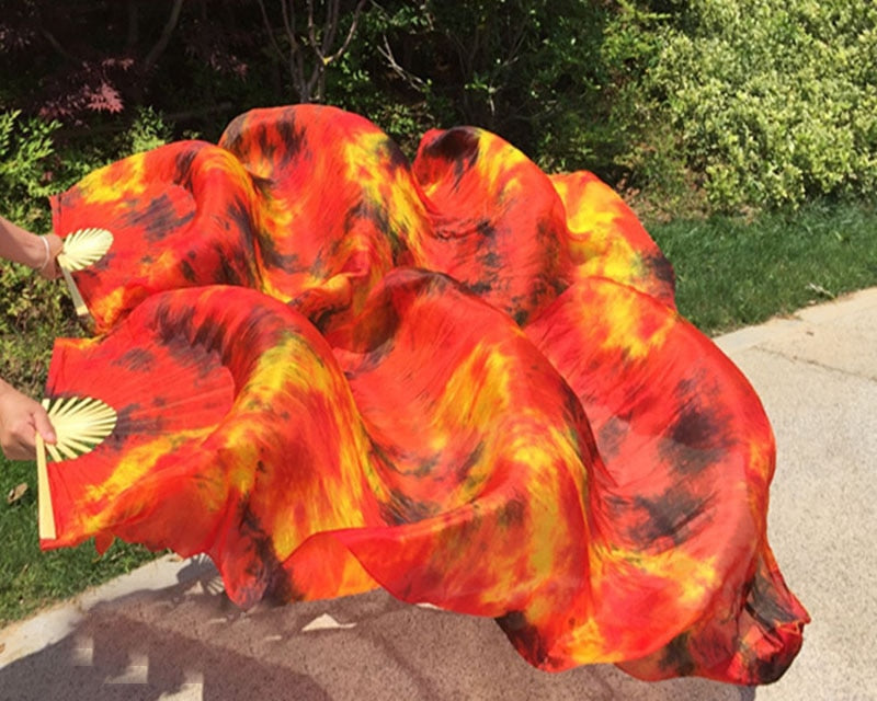 1Pair 100% Real Silk Dance Fan Gradient Stage Dance Silk Fans