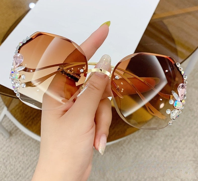 Rimless Large Diamond Studded Sunglasses