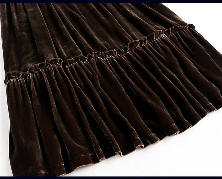 Christine Ruffled Velvet Long Sleeve Dress