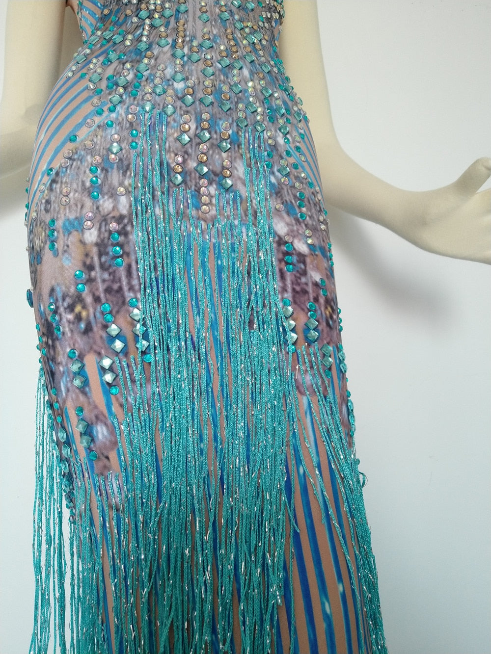 Miranda Blue Tassel Dress Performance Stage Wear