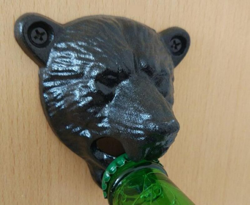 Black Bear Cast Iron Beer Opener Wall Mounted