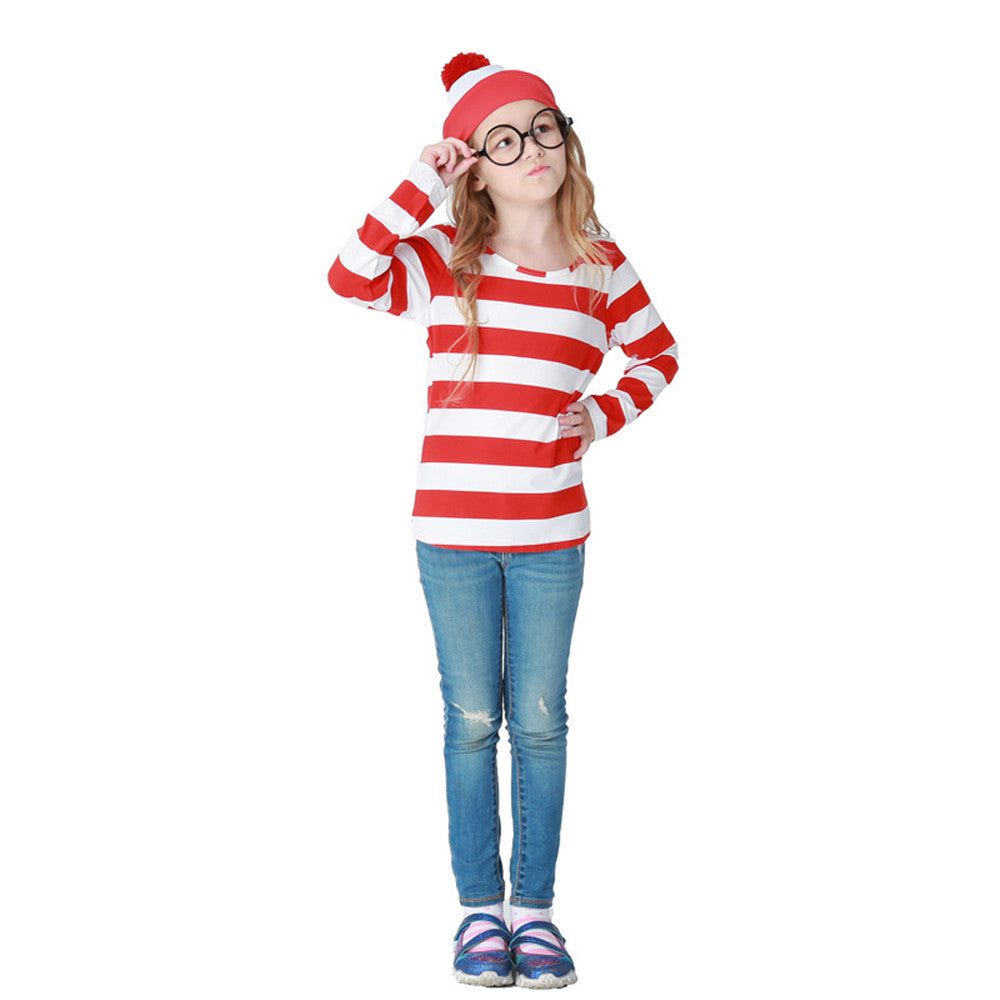 Where's Wally Costume Book Week Outfit Stripe Shirt Hat Glasses