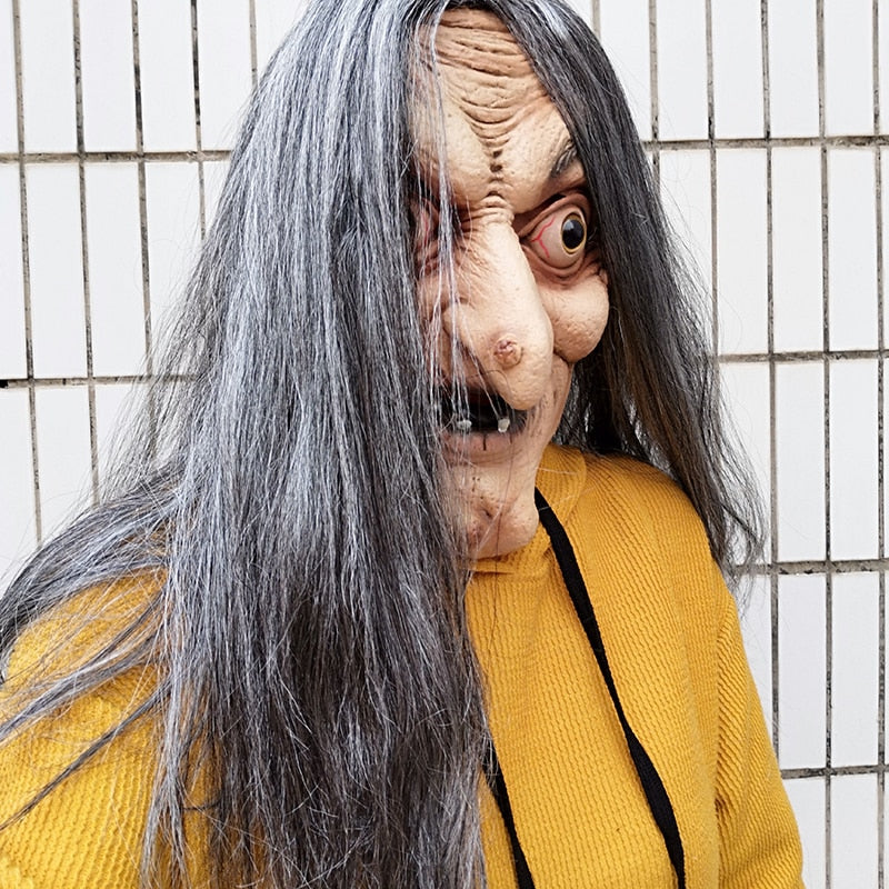 Scary Old Witch Mask Latex with Hair