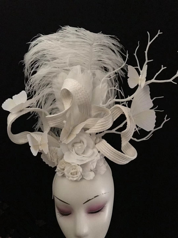 Ostrich Feather Show Girl Headdress Butterfly Tassel Fascinator