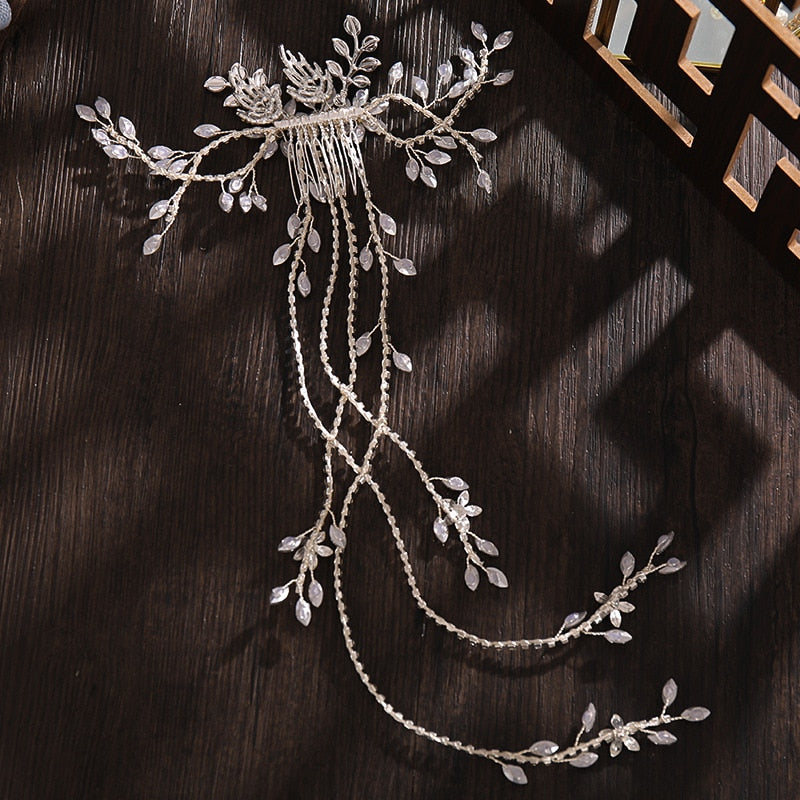 Pearl Crystal Flower Wedding Tassel Hair Combs