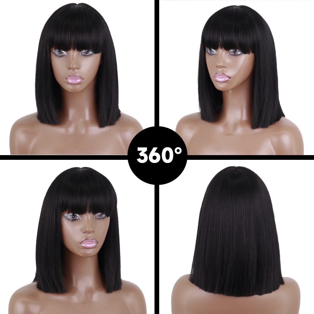 Short Straight Wigs with Bangs