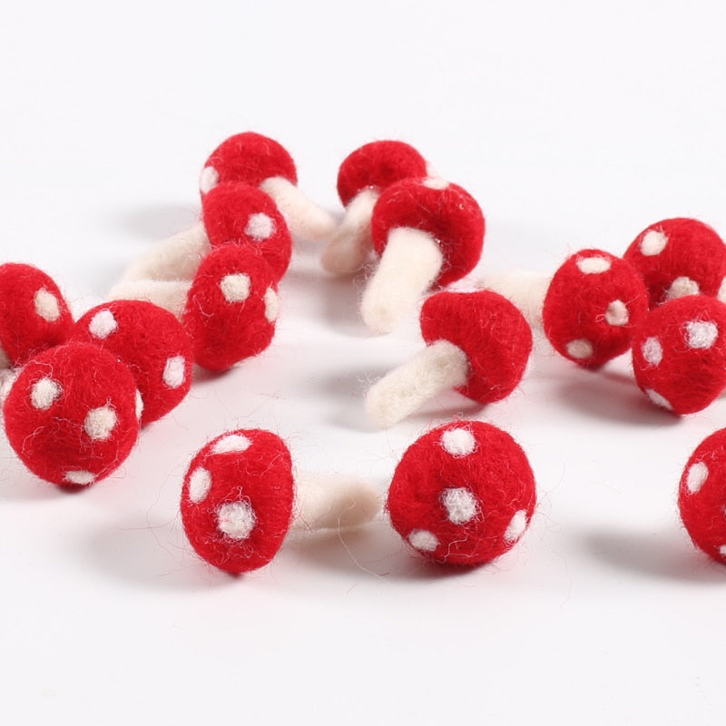 Five Handmade Woolen Felt Mushrooms