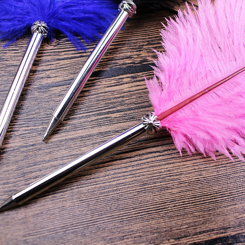 Ostrich Feather Quill Ballpoint Pen 11 Colours