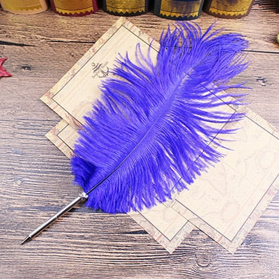 Ostrich Feather Quill Ballpoint Pen 11 Colours
