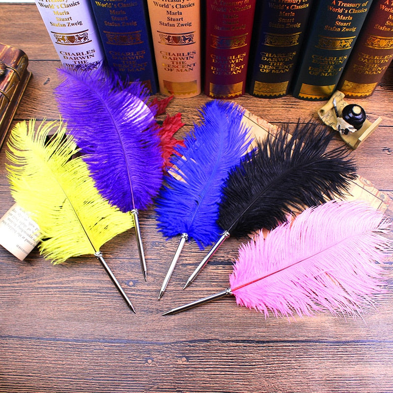 Ostrich Feather Quill Ballpoint Pen 11 Colours