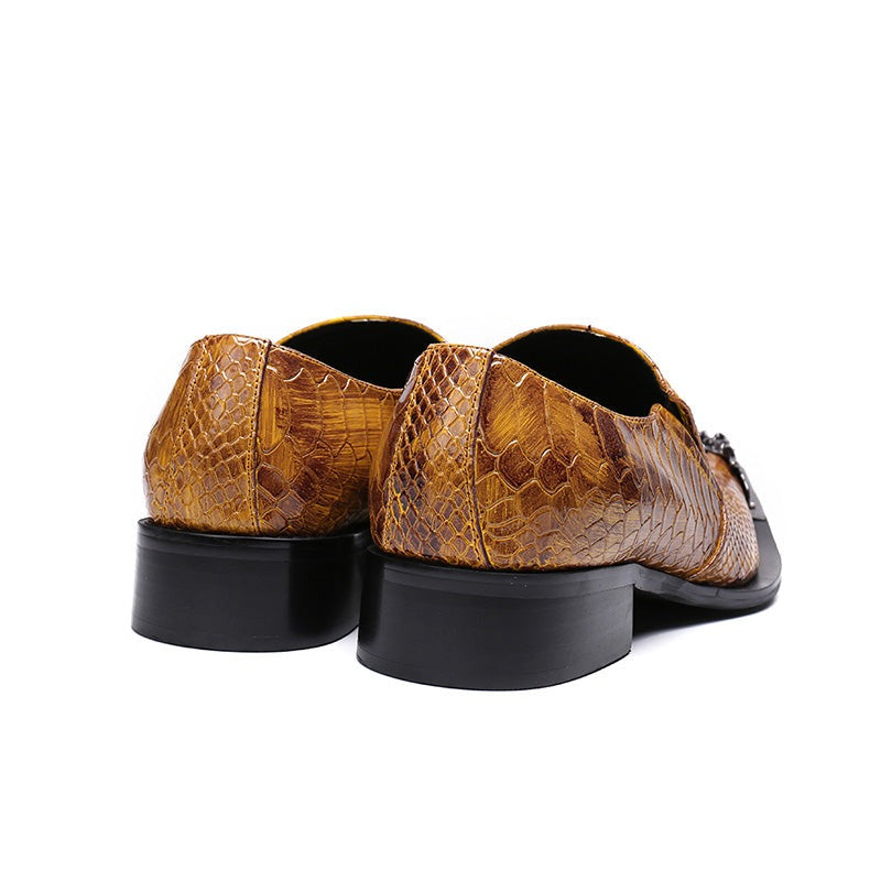 Caramel Croc Rock Mens Metal Tip Genuine Leather Dress Shoes
