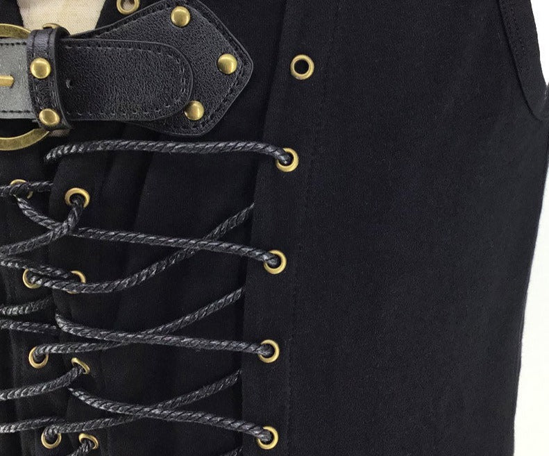 Steampunk Pirate Vest Black Leather Lace Up Sleeveless Top