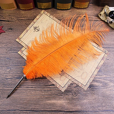 Ostrich Feather Quill Ballpoint Pen 11 Colours