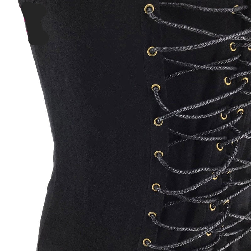 Steampunk Pirate Vest Black Leather Lace Up Sleeveless Top