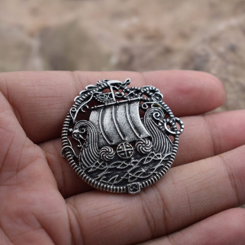 Viking Dragon Ship Brooch