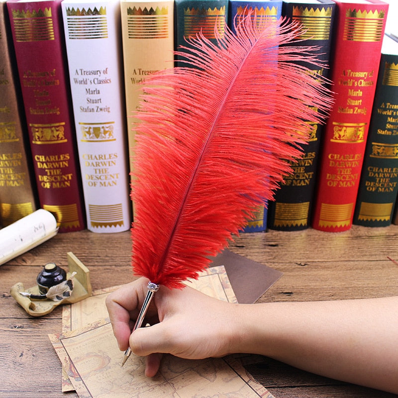 Ostrich Feather Quill Ballpoint Pen 11 Colours