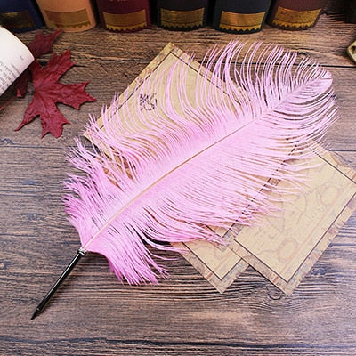 Ostrich Feather Quill Ballpoint Pen 11 Colours