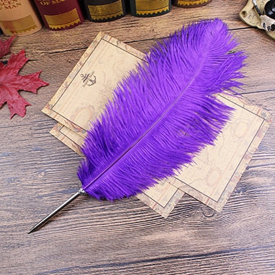 Ostrich Feather Quill Ballpoint Pen 11 Colours
