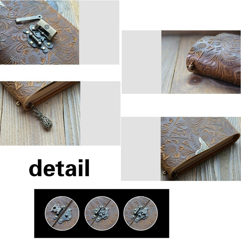 Lock and Key Embossed Pattern Faux Leather Notebook