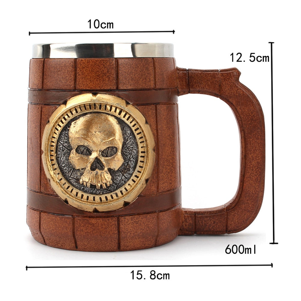 Medieval Wooden Beer Barrel Style Beer Mugs Double Wall Insulated