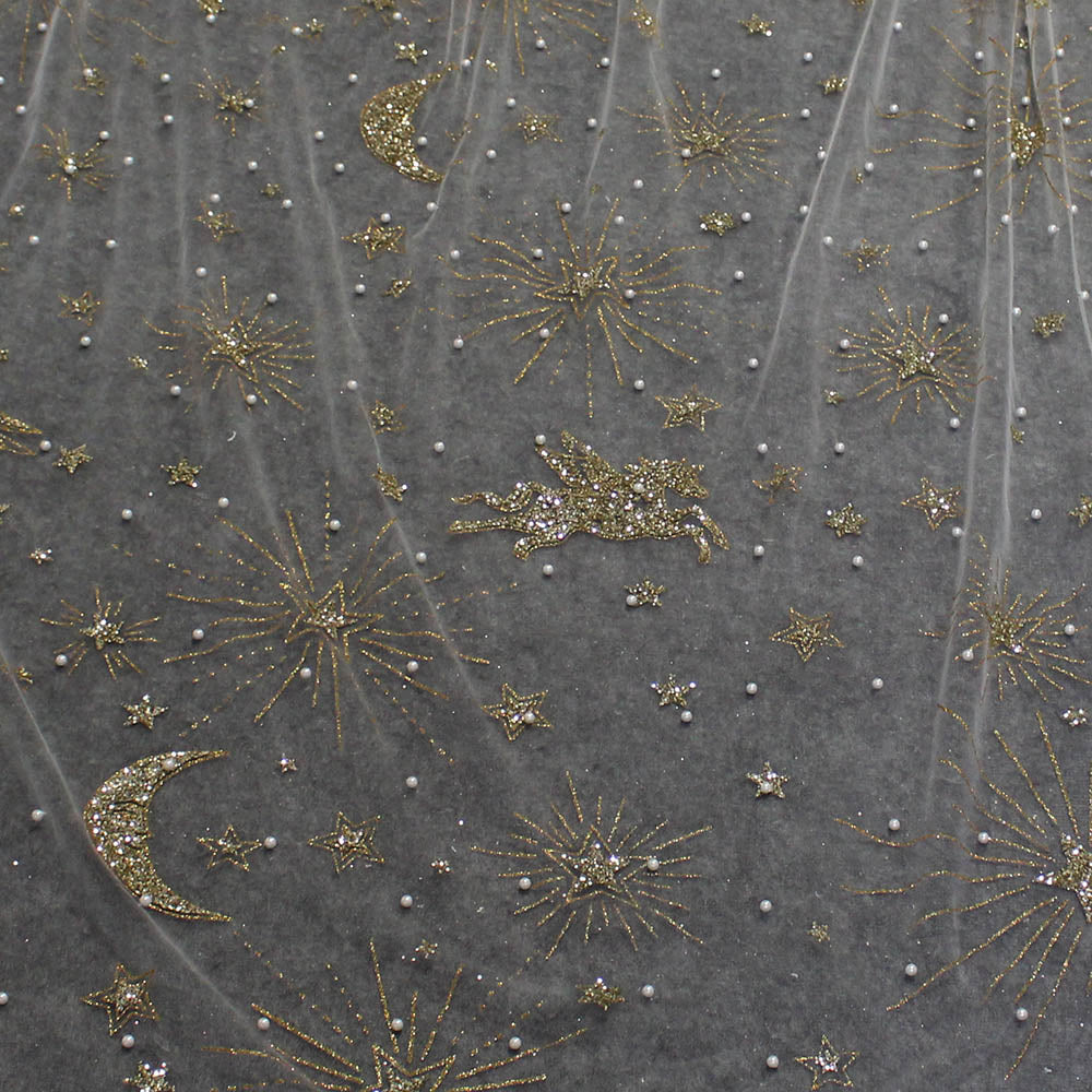 Pearls and Glitter Gold Dust Short Bridal Veil with Comb