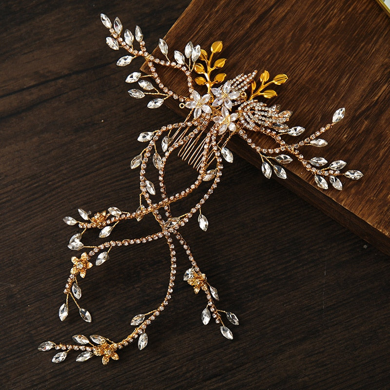 Pearl Crystal Flower Wedding Tassel Hair Combs