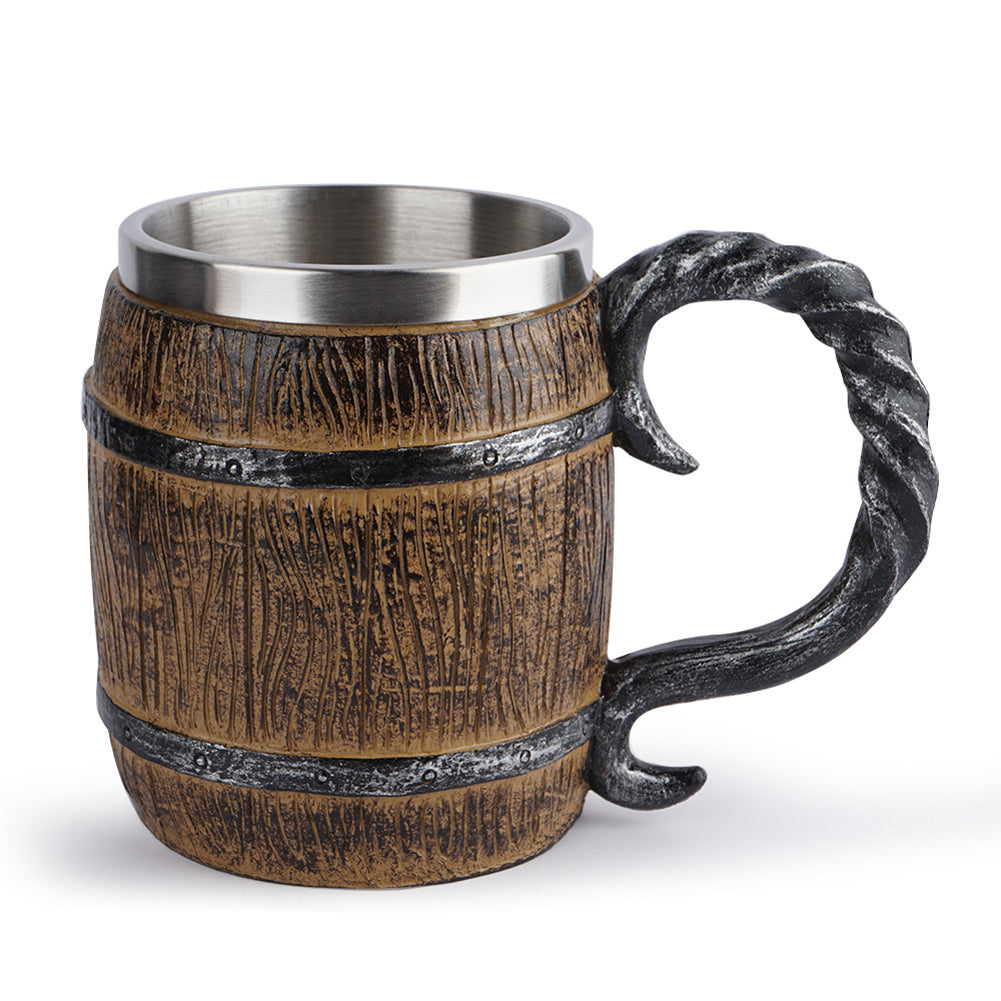 Medieval Wooden Beer Barrel Style Beer Mugs Double Wall Insulated