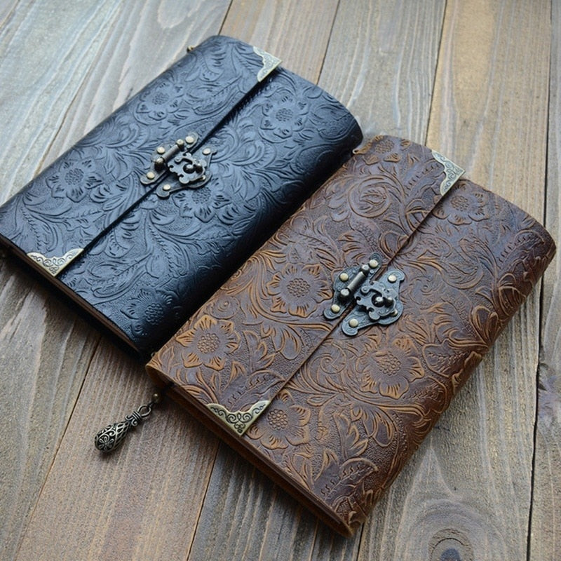 Lock and Key Embossed Pattern Faux Leather Notebook