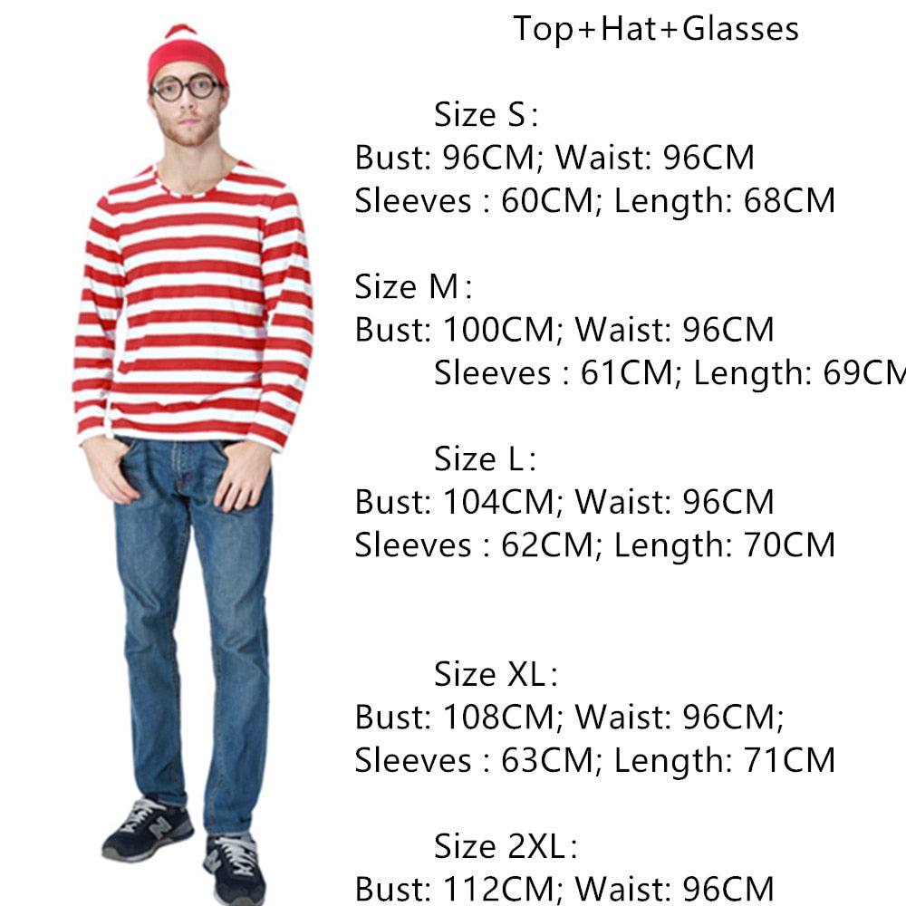 Where's Wally Costume Book Week Outfit Stripe Shirt Hat Glasses
