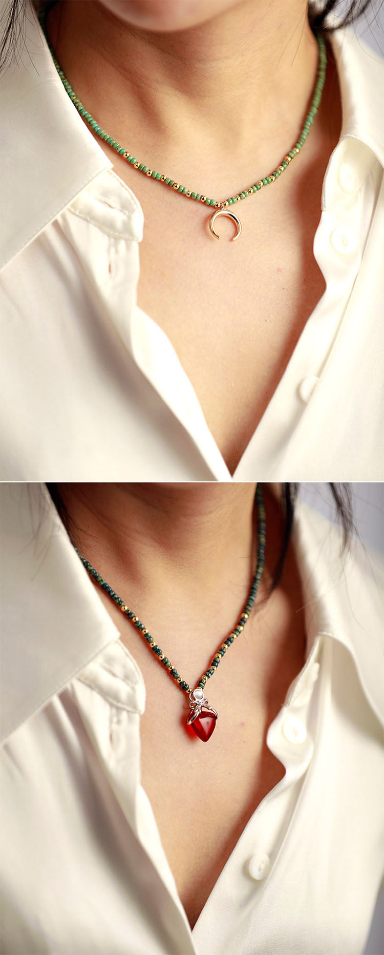 Horn Evil Eye Heart Pendant Glass Seed Beads Short Choker Necklaces