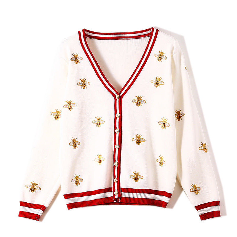Preppy Bee Embroidered Cardigan
