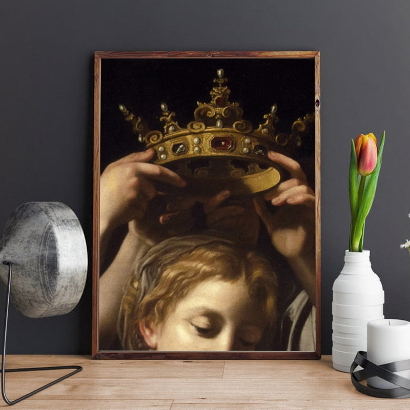 Crowned Portrait Altered Art Prints Vintage Poster Eclectic Gallery Wall Art Canvas