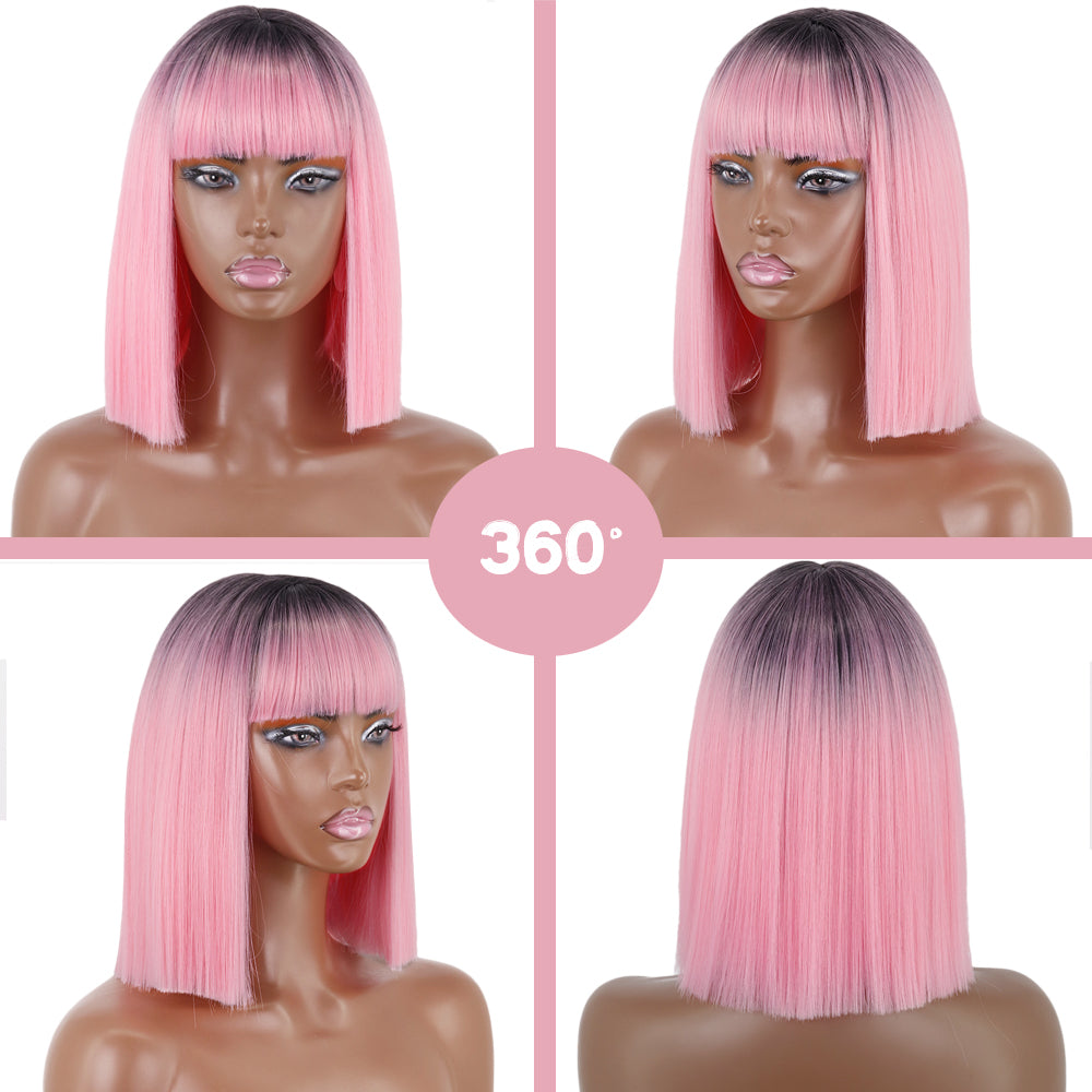 Short Straight Wigs with Bangs