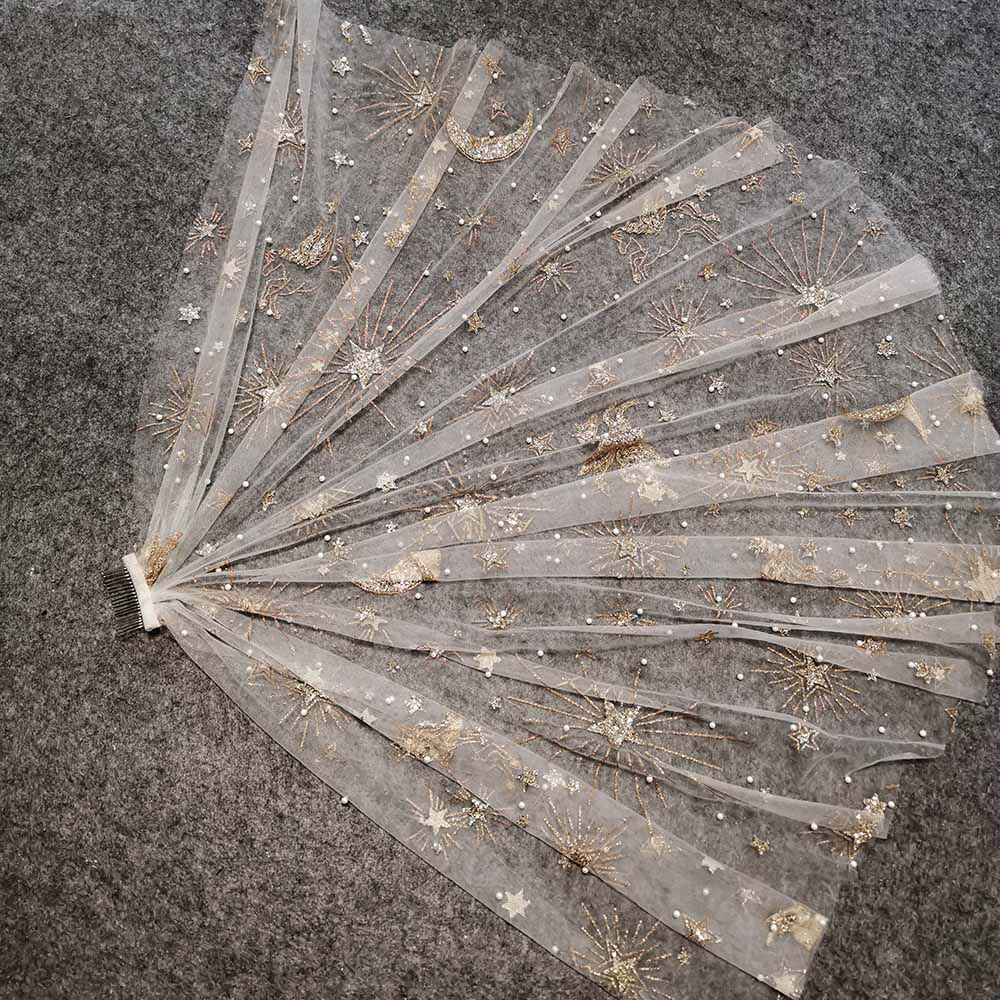 Pearls and Glitter Gold Dust Short Bridal Veil with Comb