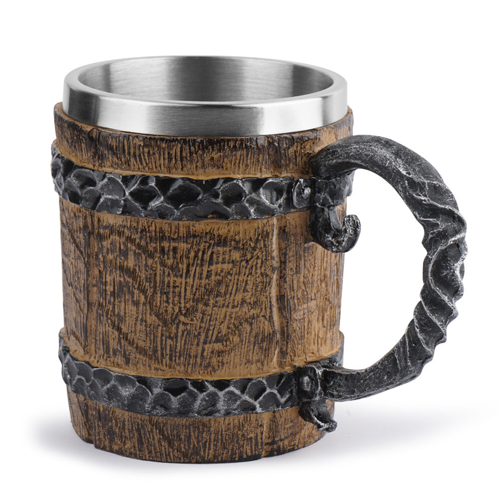 Medieval Wooden Beer Barrel Style Beer Mugs Double Wall Insulated