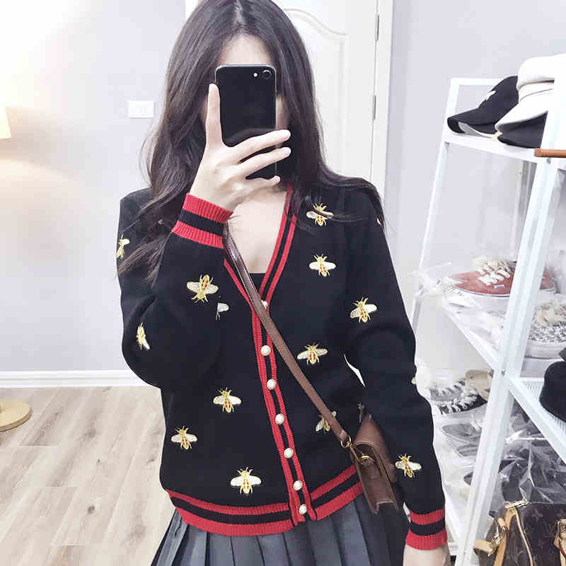 Preppy Bee Embroidered Cardigan