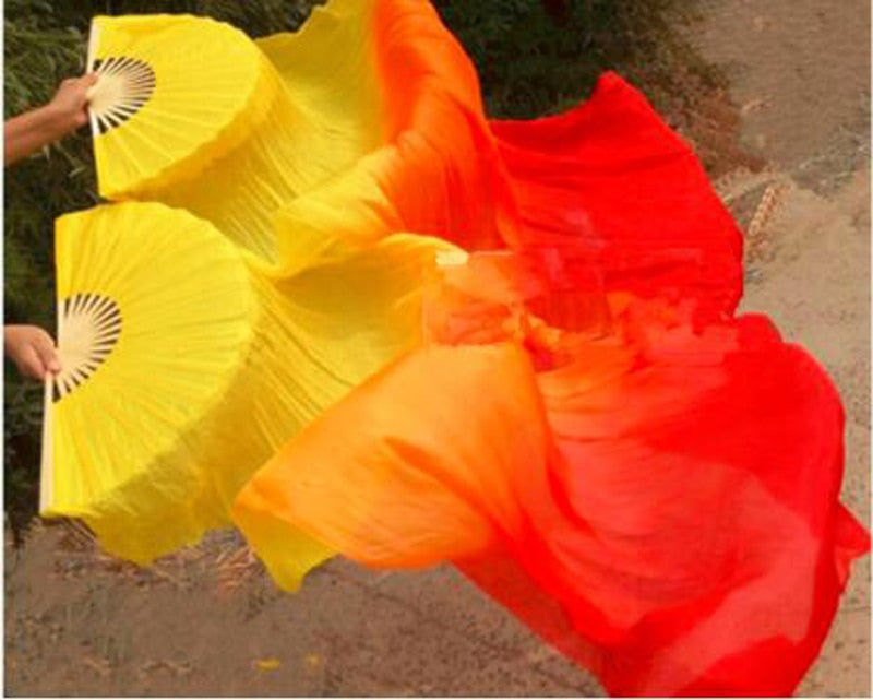 1Pair 100% Real Silk Dance Fan Gradient Stage Dance Silk Fans