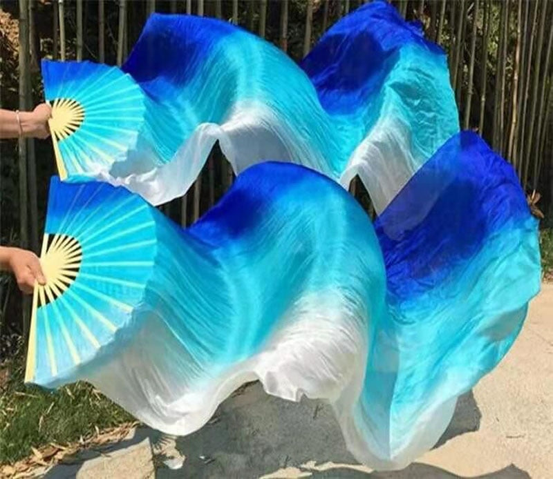 1Pair 100% Real Silk Dance Fan Gradient Stage Dance Silk Fans