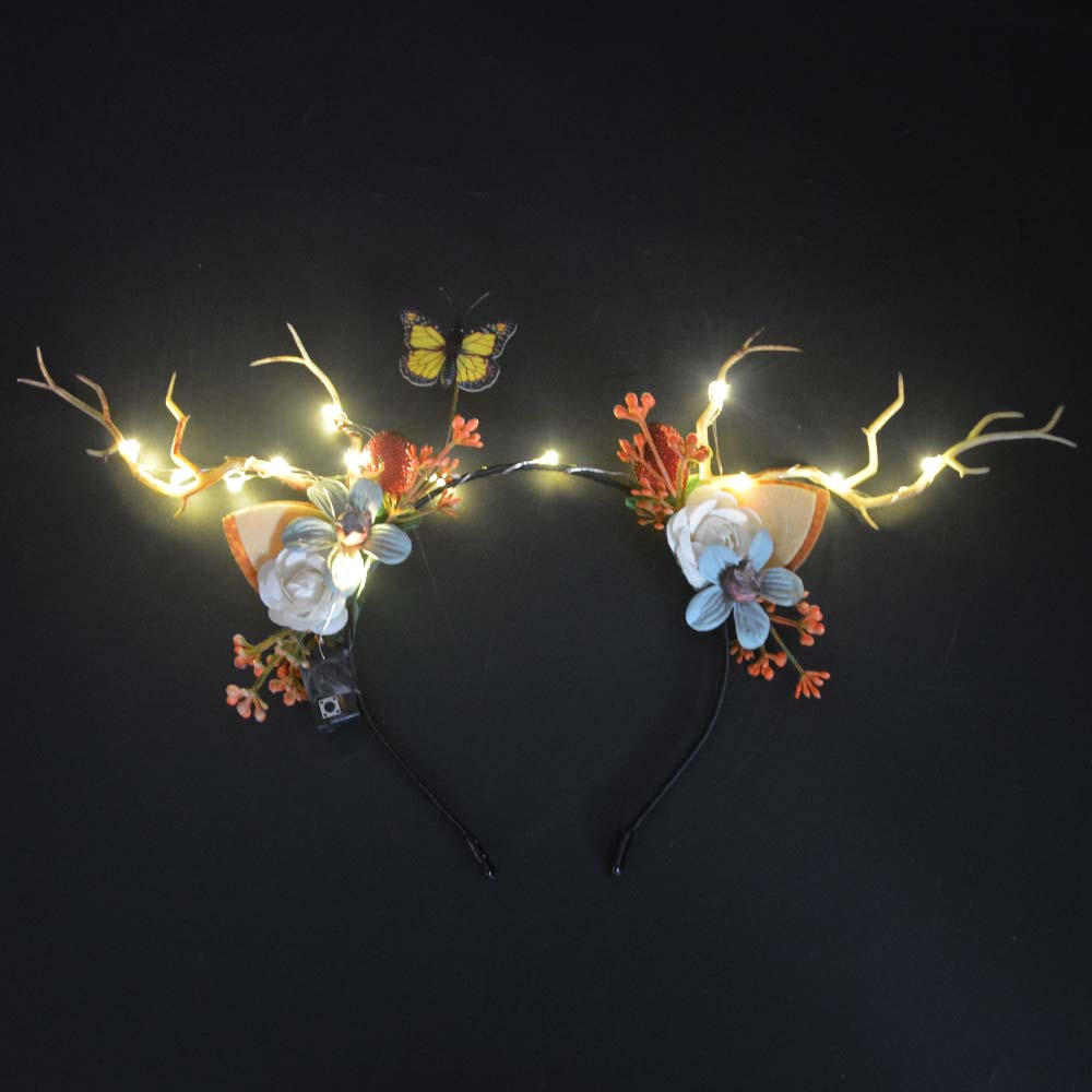 LED Reindeer Antlers Headband Patronous Deer Ear Flower Crown