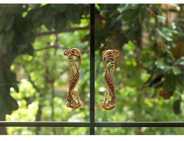 Peacock Handcrafted Brass Door Handle Pull