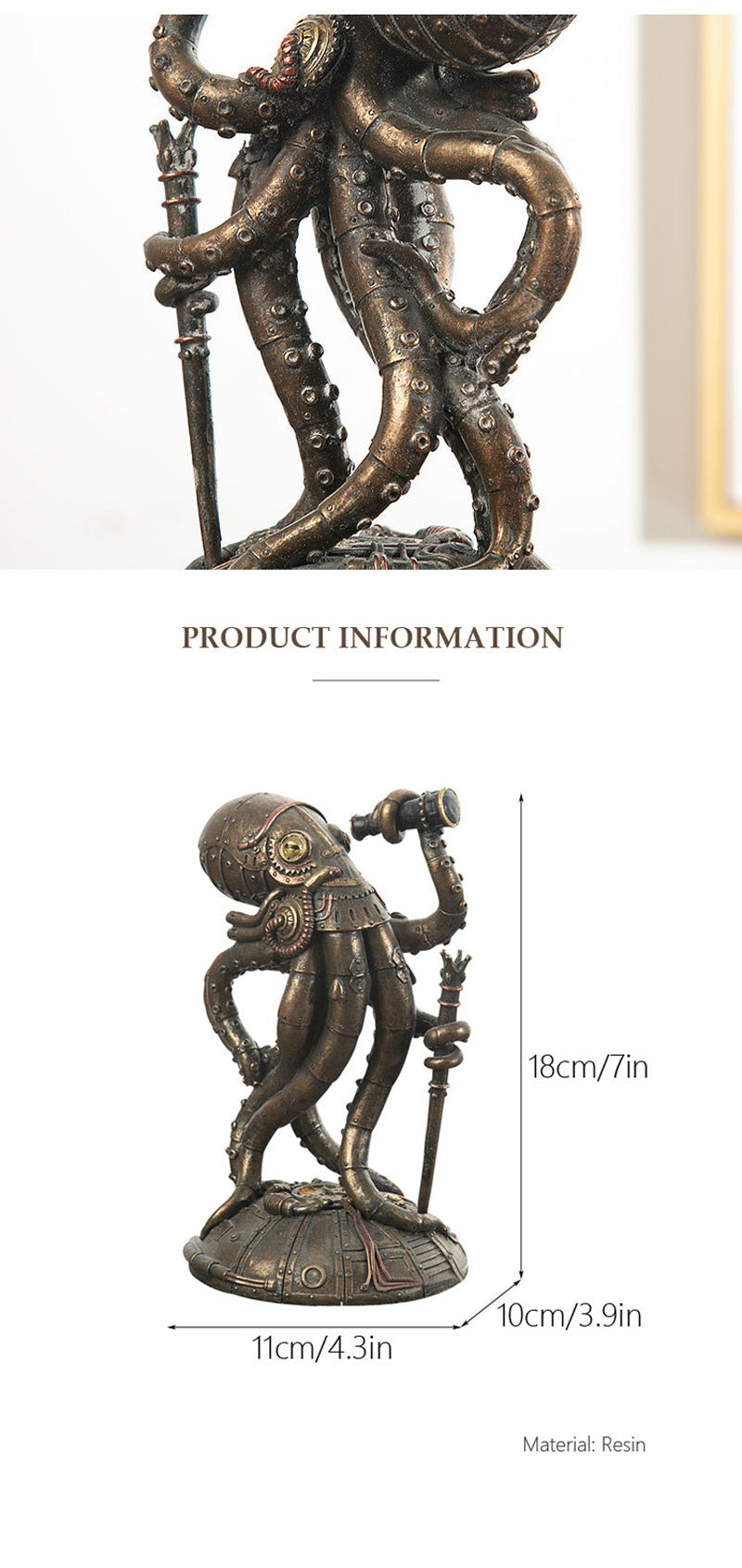 Steampunk Cthulhu Octopus Resin Statue Sculpture Home Decor